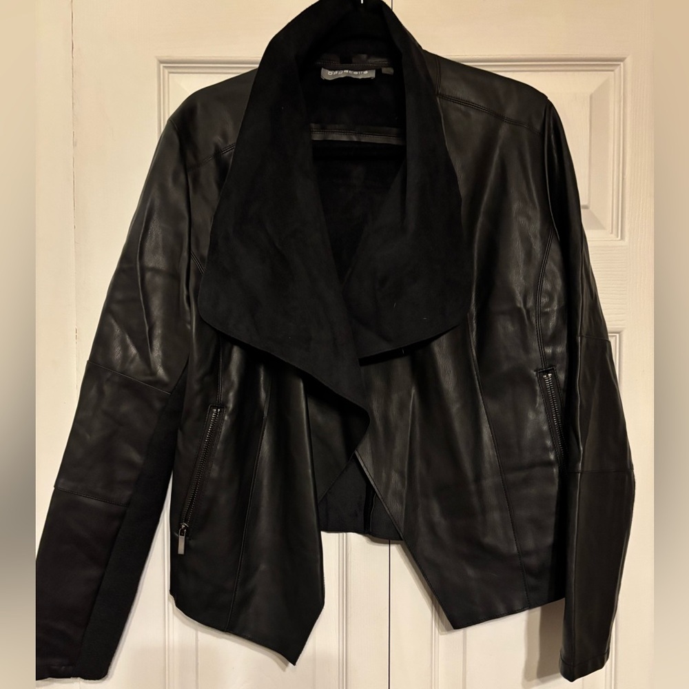 Black Faux Leather & Suede Moto Jacket